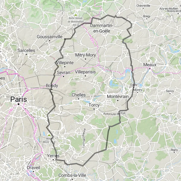 Miniature de la carte de l'inspiration cycliste "Randonnée à Vélo entre Villages" dans la Ile-de-France, France. Générée par le planificateur d'itinéraire cycliste Tarmacs.app
