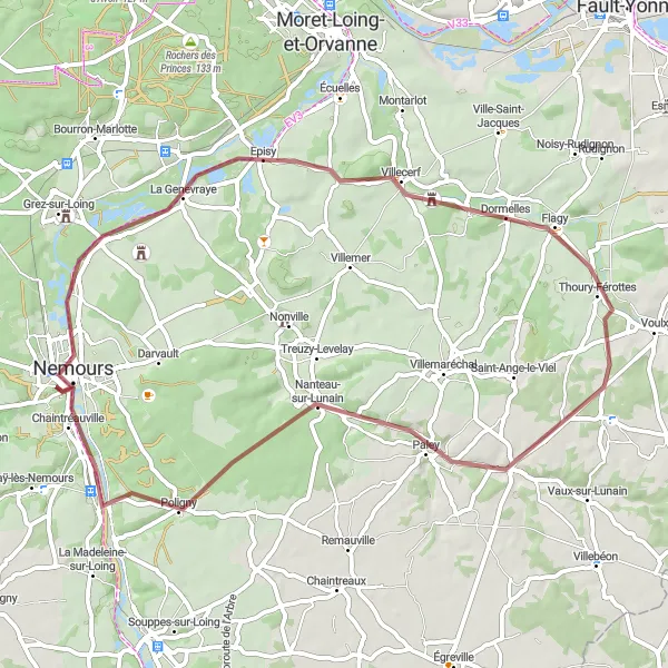 Map miniature of "Backroads Tour of Saint-Pierre-lès-Nemours" cycling inspiration in Ile-de-France, France. Generated by Tarmacs.app cycling route planner