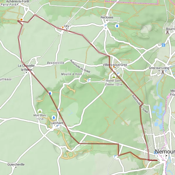 Map miniature of "Off-the-Beaten-Path Gravel Trail" cycling inspiration in Ile-de-France, France. Generated by Tarmacs.app cycling route planner