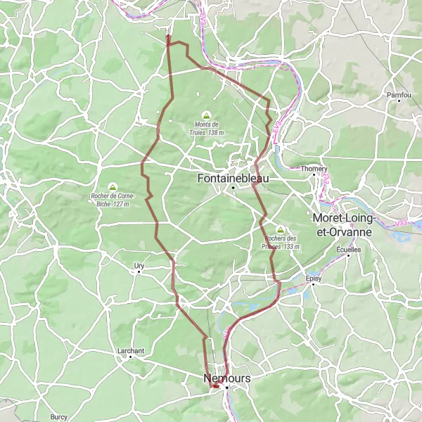 Miniature de la carte de l'inspiration cycliste "Exploration des Gorges d'Apremont" dans la Ile-de-France, France. Générée par le planificateur d'itinéraire cycliste Tarmacs.app