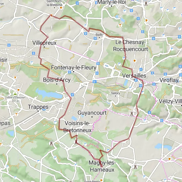 Miniature de la carte de l'inspiration cycliste "Parcours magique autour de Saint-Rémy-lès-Chevreuse" dans la Ile-de-France, France. Générée par le planificateur d'itinéraire cycliste Tarmacs.app