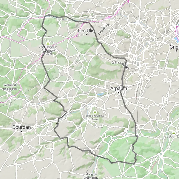 Map miniature of "Saint-Rémy-lès-Chevreuse Loop: Châteaux and Countryside" cycling inspiration in Ile-de-France, France. Generated by Tarmacs.app cycling route planner