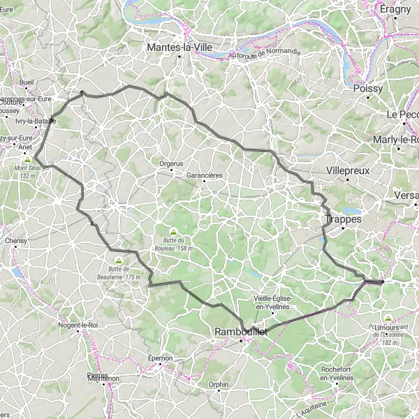 Map miniature of "The Château de la Madeleine Loop" cycling inspiration in Ile-de-France, France. Generated by Tarmacs.app cycling route planner