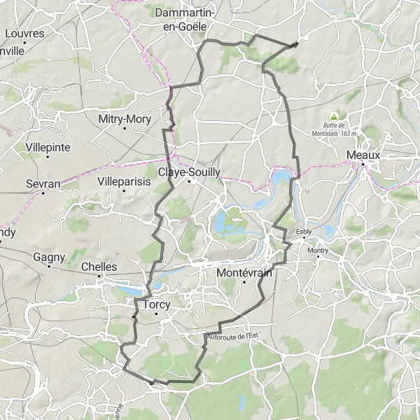 Miniature de la carte de l'inspiration cycliste "Les Châteaux de la Marne" dans la Ile-de-France, France. Générée par le planificateur d'itinéraire cycliste Tarmacs.app