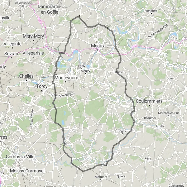 Miniature de la carte de l'inspiration cycliste "La Vallée de la Marne" dans la Ile-de-France, France. Générée par le planificateur d'itinéraire cycliste Tarmacs.app