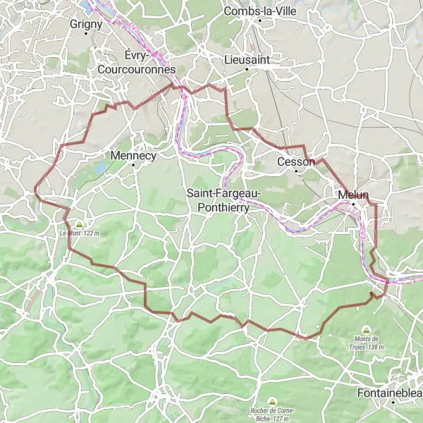 Map miniature of "The Val d'Essonne Escape" cycling inspiration in Ile-de-France, France. Generated by Tarmacs.app cycling route planner