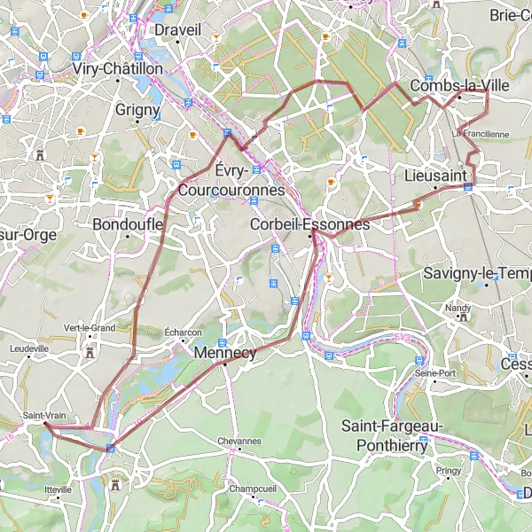 Map miniature of "Gravel Adventure to Fontenay-le-Vicomte" cycling inspiration in Ile-de-France, France. Generated by Tarmacs.app cycling route planner