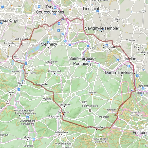 Map miniature of "The Grand Gravel Tour" cycling inspiration in Ile-de-France, France. Generated by Tarmacs.app cycling route planner