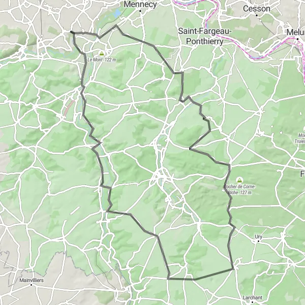 Miniature de la carte de l'inspiration cycliste "Tour de la Forêt de Fontainebleau" dans la Ile-de-France, France. Générée par le planificateur d'itinéraire cycliste Tarmacs.app