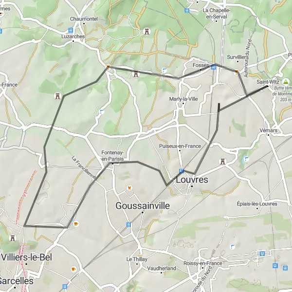 Map miniature of "Louvres Loop" cycling inspiration in Ile-de-France, France. Generated by Tarmacs.app cycling route planner