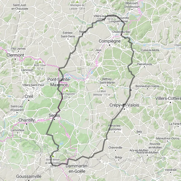 Map miniature of "Senlis Epic Ride" cycling inspiration in Ile-de-France, France. Generated by Tarmacs.app cycling route planner