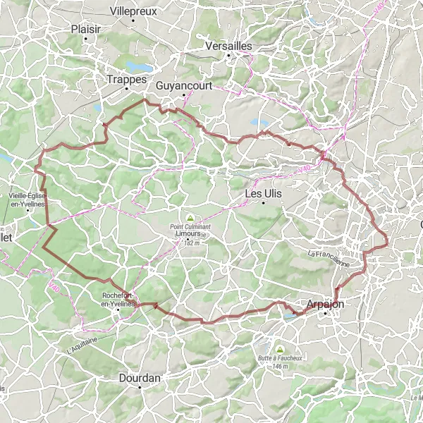 Map miniature of "Les Essarts-le-Roi Gravel Route" cycling inspiration in Ile-de-France, France. Generated by Tarmacs.app cycling route planner
