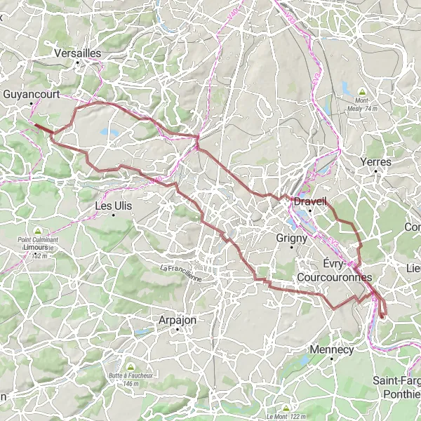 Map miniature of "Scenic Gravel Tour from Saintry-sur-Seine to Château de Saint-Germain-Les-Corbeil" cycling inspiration in Ile-de-France, France. Generated by Tarmacs.app cycling route planner