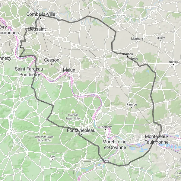 Map miniature of "Fontainebleau Loop" cycling inspiration in Ile-de-France, France. Generated by Tarmacs.app cycling route planner