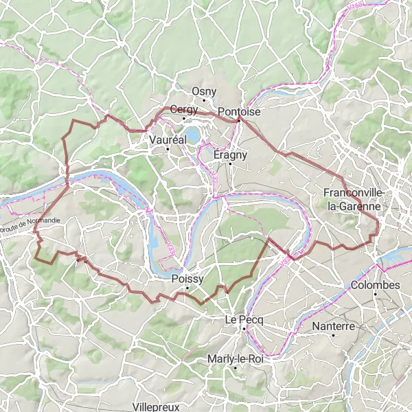 Map miniature of "Gravel Adventure to Pontoise" cycling inspiration in Ile-de-France, France. Generated by Tarmacs.app cycling route planner