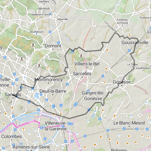 Map miniature of "Montmorency to Sannois Loop" cycling inspiration in Ile-de-France, France. Generated by Tarmacs.app cycling route planner