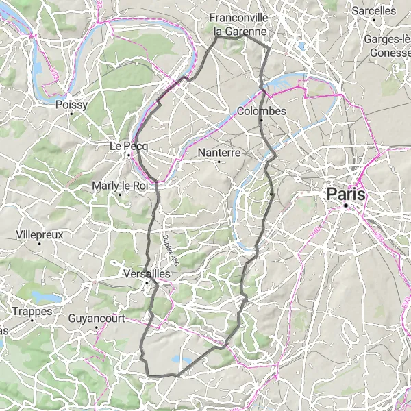 Map miniature of "Scenic Loop through Courbevoie and Versailles" cycling inspiration in Ile-de-France, France. Generated by Tarmacs.app cycling route planner