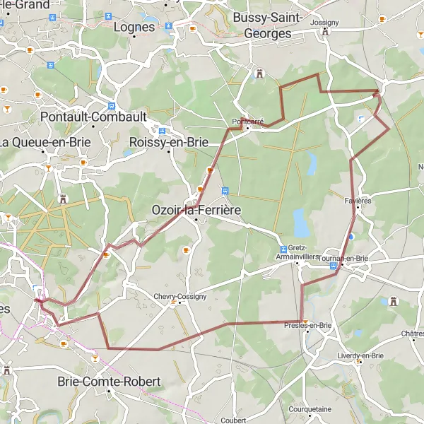 Map miniature of "The Château de Santeny Loop" cycling inspiration in Ile-de-France, France. Generated by Tarmacs.app cycling route planner