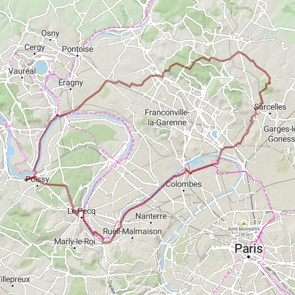 Map miniature of "Gravel Route through Saint-Brice-sous-Forêt to Écouen" cycling inspiration in Ile-de-France, France. Generated by Tarmacs.app cycling route planner