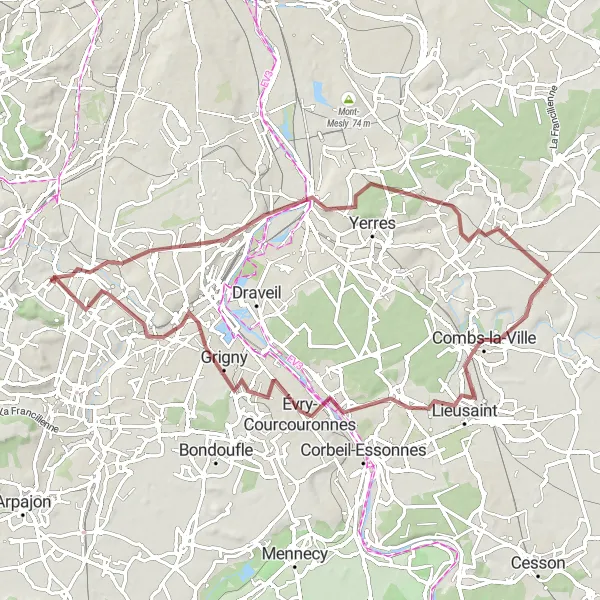 Map miniature of "Gravel Adventure through Saulx-les-Chartreux and Beyond" cycling inspiration in Ile-de-France, France. Generated by Tarmacs.app cycling route planner