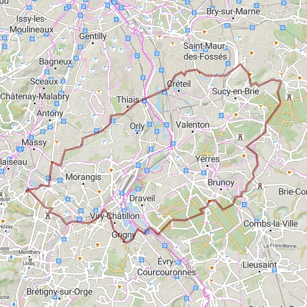 Miniature de la carte de l'inspiration cycliste "Chemin de Chennevières-sur-Marne" dans la Ile-de-France, France. Générée par le planificateur d'itinéraire cycliste Tarmacs.app