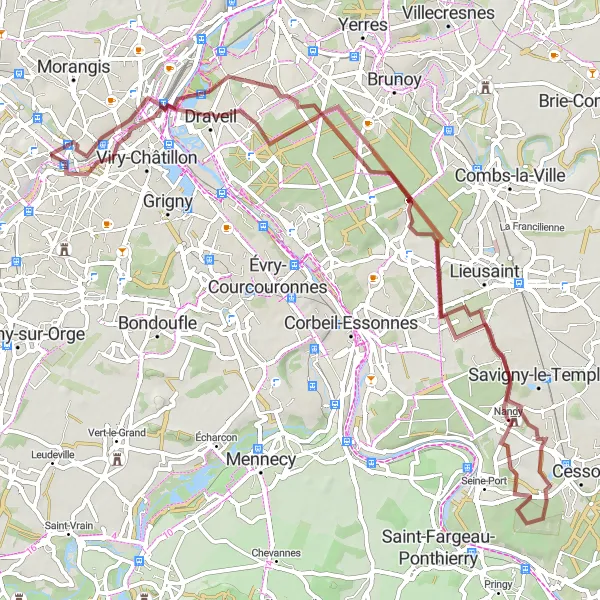 Miniature de la carte de l'inspiration cycliste "Boucle à Vigneux-sur-Seine et Nandy" dans la Ile-de-France, France. Générée par le planificateur d'itinéraire cycliste Tarmacs.app