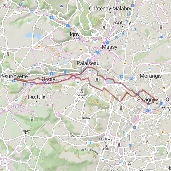 Map miniature of "The Gravel Loop" cycling inspiration in Ile-de-France, France. Generated by Tarmacs.app cycling route planner