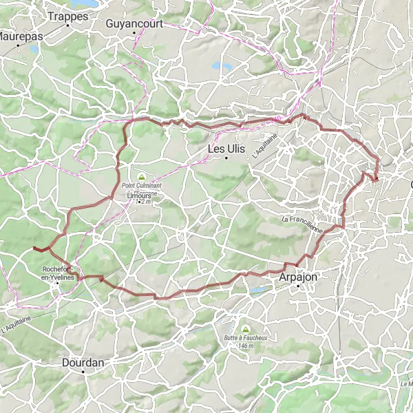 Map miniature of "Hills and Valleys" cycling inspiration in Ile-de-France, France. Generated by Tarmacs.app cycling route planner