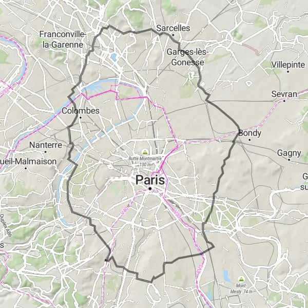 Miniature de la carte de l'inspiration cycliste "Parcours Historique de Banlieue" dans la Ile-de-France, France. Générée par le planificateur d'itinéraire cycliste Tarmacs.app