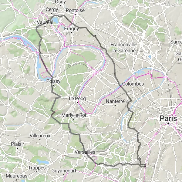 Miniature de la carte de l'inspiration cycliste "Versailles et les Environs" dans la Ile-de-France, France. Générée par le planificateur d'itinéraire cycliste Tarmacs.app