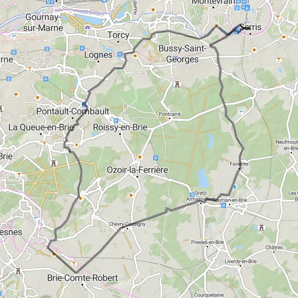 Map miniature of "Charming Villages and Breathtaking Scenery of Marne River Valley" cycling inspiration in Ile-de-France, France. Generated by Tarmacs.app cycling route planner