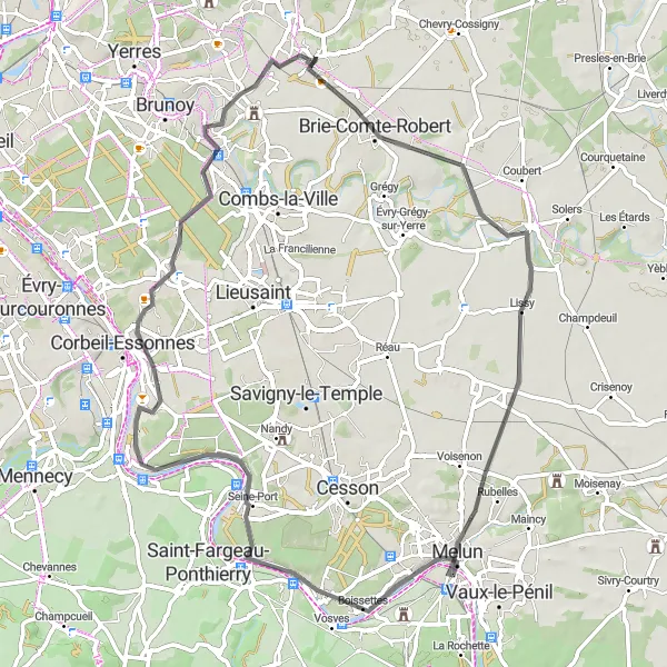 Map miniature of "Classic Road Ride: Servon to Brie-Comte-Robert" cycling inspiration in Ile-de-France, France. Generated by Tarmacs.app cycling route planner