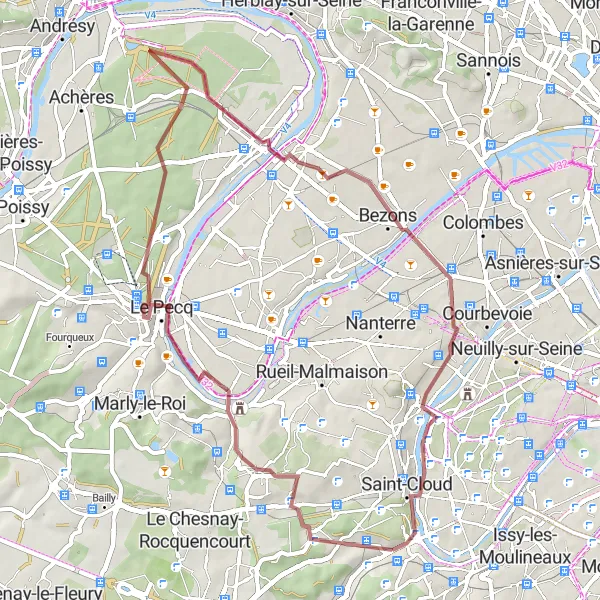 Map miniature of "Sèvres Valley Gravel Loop" cycling inspiration in Ile-de-France, France. Generated by Tarmacs.app cycling route planner