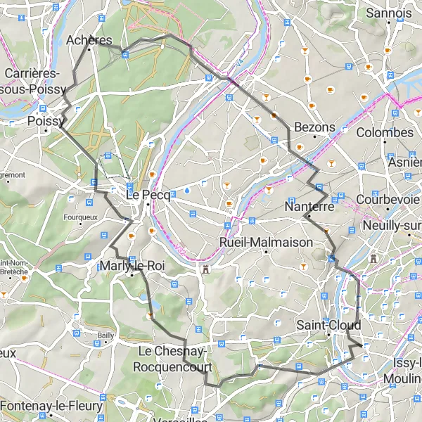 Map miniature of "Serene Route with Historic Highlights" cycling inspiration in Ile-de-France, France. Generated by Tarmacs.app cycling route planner