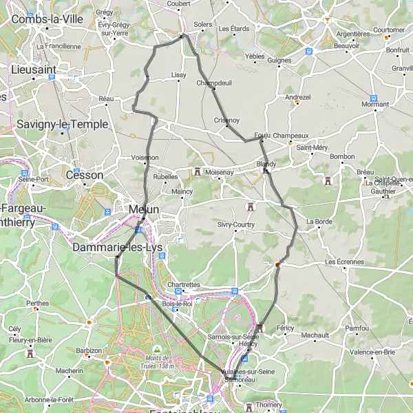 Map miniature of "Discover the Charms of Champdeuil" cycling inspiration in Ile-de-France, France. Generated by Tarmacs.app cycling route planner