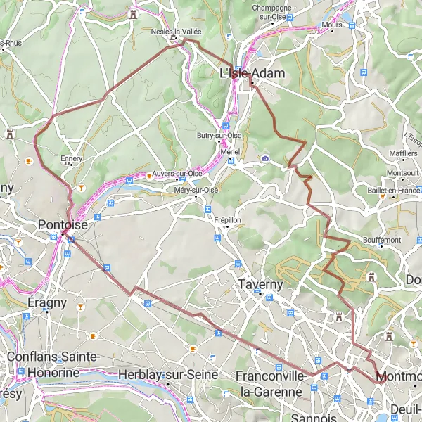 Map miniature of "Gravel Route to L'Isle-Adam" cycling inspiration in Ile-de-France, France. Generated by Tarmacs.app cycling route planner
