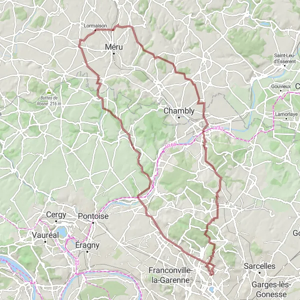 Map miniature of "Gravel Adventure to Andeville" cycling inspiration in Ile-de-France, France. Generated by Tarmacs.app cycling route planner