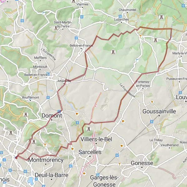 Map miniature of "Gravel Route: Soisy-sous-Montmorency to Montmorency" cycling inspiration in Ile-de-France, France. Generated by Tarmacs.app cycling route planner