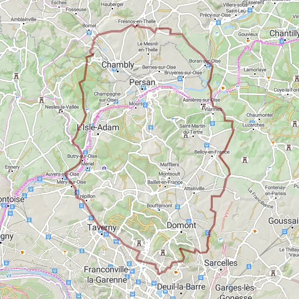 Map miniature of "Gravel Route: Soisy-sous-Montmorency to Soisy-sous-Montmorency" cycling inspiration in Ile-de-France, France. Generated by Tarmacs.app cycling route planner