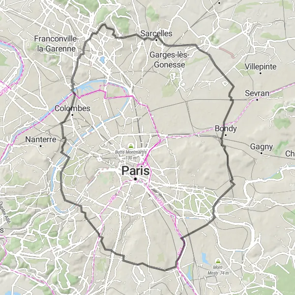 Map miniature of "Road Cycling Adventure to Argenteuil" cycling inspiration in Ile-de-France, France. Generated by Tarmacs.app cycling route planner