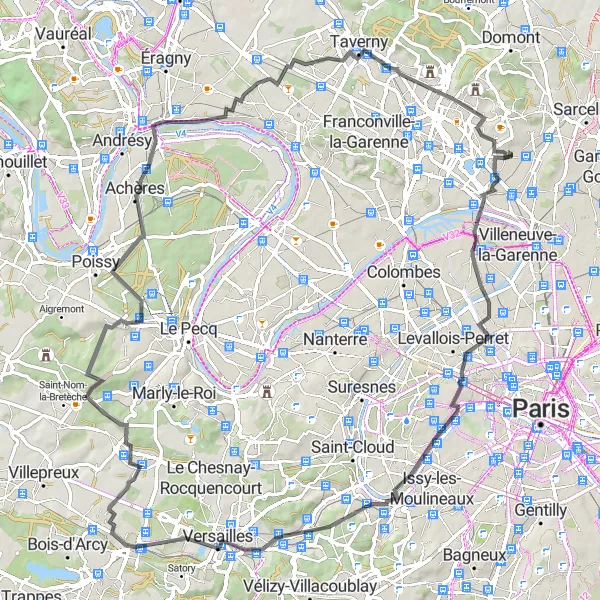 Map miniature of "Road Route: Soisy-sous-Montmorency to Conflans-Sainte-Honorine" cycling inspiration in Ile-de-France, France. Generated by Tarmacs.app cycling route planner