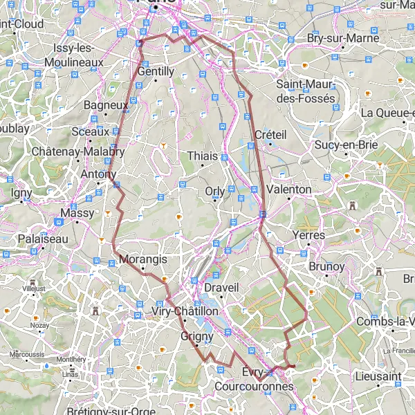 Map miniature of "Gravel Paradise" cycling inspiration in Ile-de-France, France. Generated by Tarmacs.app cycling route planner