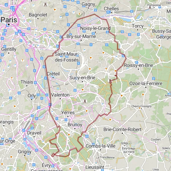 Map miniature of "Scenic Gravel Ride near Soisy-sur-Seine" cycling inspiration in Ile-de-France, France. Generated by Tarmacs.app cycling route planner