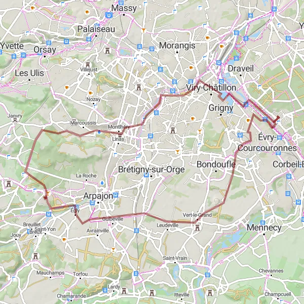 Map miniature of "Off-Road Adventure to Château-de-Trousseau" cycling inspiration in Ile-de-France, France. Generated by Tarmacs.app cycling route planner