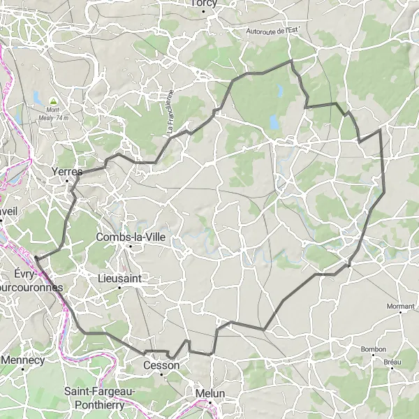 Map miniature of "In the Footsteps of History" cycling inspiration in Ile-de-France, France. Generated by Tarmacs.app cycling route planner