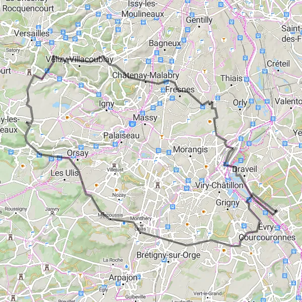 Map miniature of "Evry Loop" cycling inspiration in Ile-de-France, France. Generated by Tarmacs.app cycling route planner