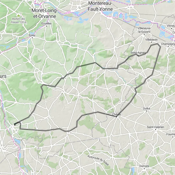 Map miniature of "Southeast Forest Loop" cycling inspiration in Ile-de-France, France. Generated by Tarmacs.app cycling route planner