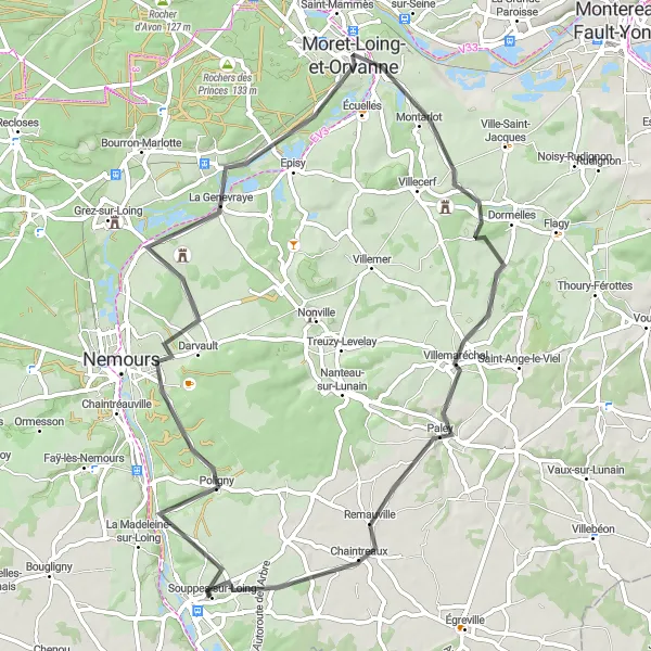 Map miniature of "Darvault Loop" cycling inspiration in Ile-de-France, France. Generated by Tarmacs.app cycling route planner