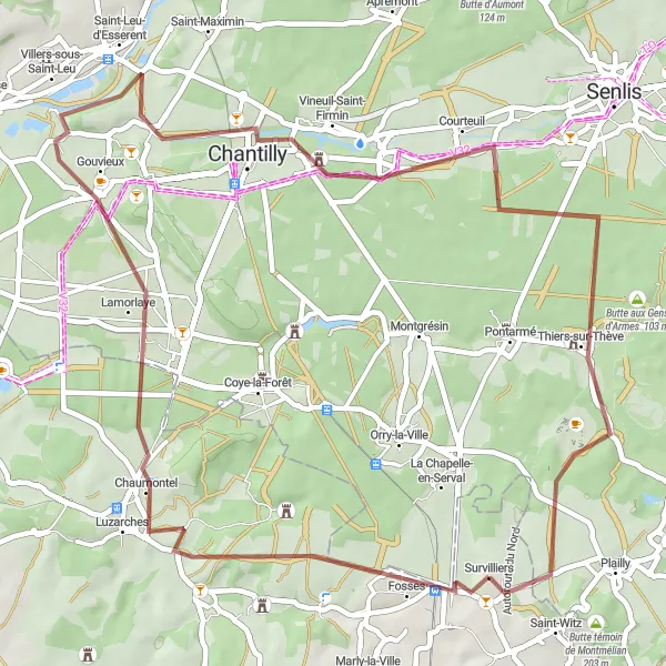 Map miniature of "Chantilly Adventure" cycling inspiration in Ile-de-France, France. Generated by Tarmacs.app cycling route planner