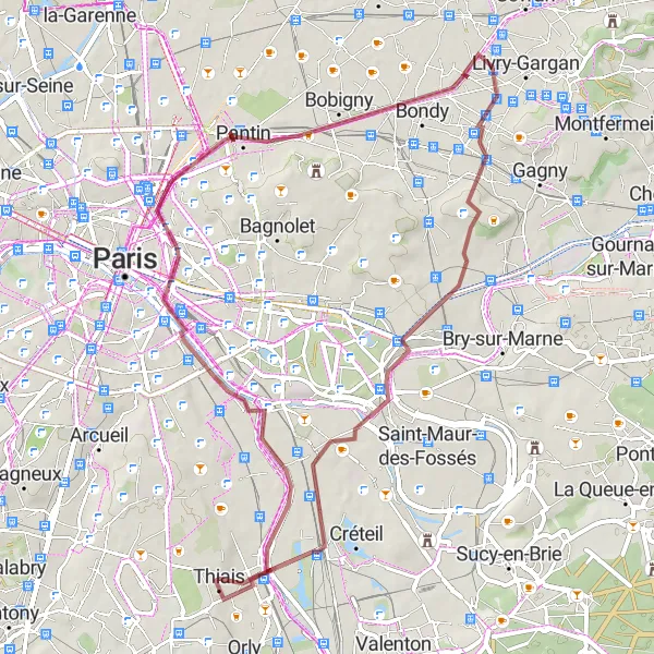 Miniature de la carte de l'inspiration cycliste "Le Tour des Graffitis" dans la Ile-de-France, France. Générée par le planificateur d'itinéraire cycliste Tarmacs.app